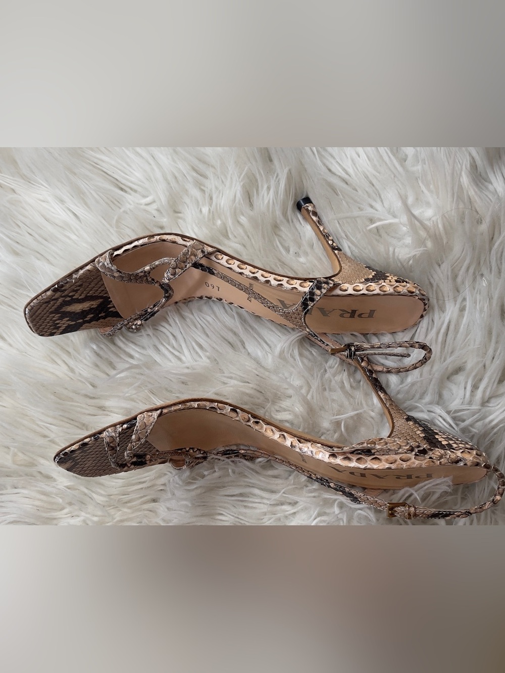 Prada Beige & Brown Snakeskin-Pattern Strappy Sandals - Picture 2 of 10